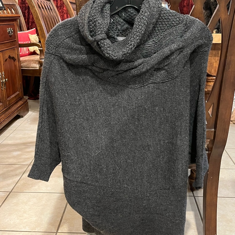 Vince Gray Cowl Neck Sweater with Asymmetrical Hem